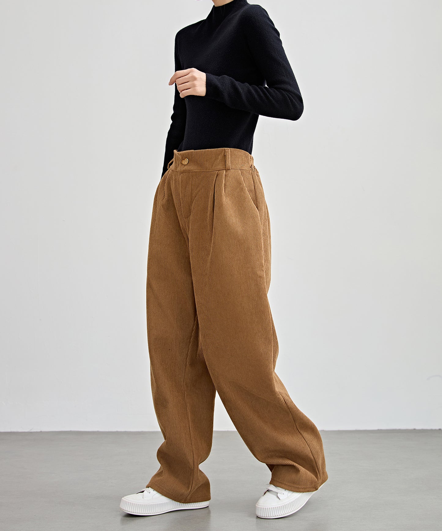 ハートボタン コーデュロイ ストレート パンツ