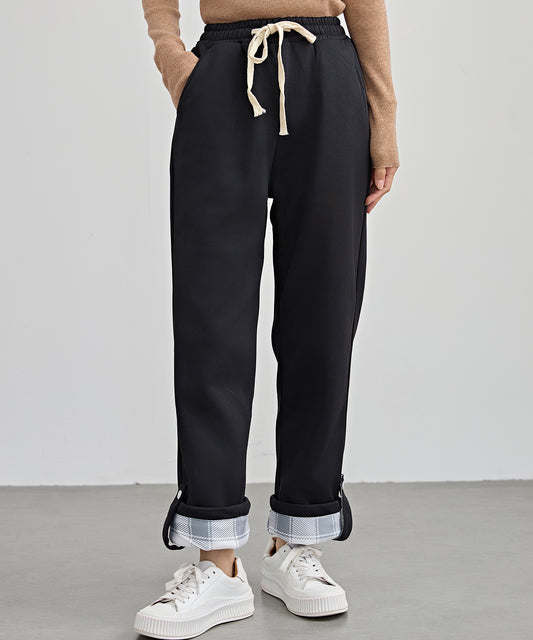 裏起毛 配色 チェック イージー ストレート パンツ