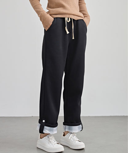 裏起毛 配色 チェック イージー ストレート パンツ