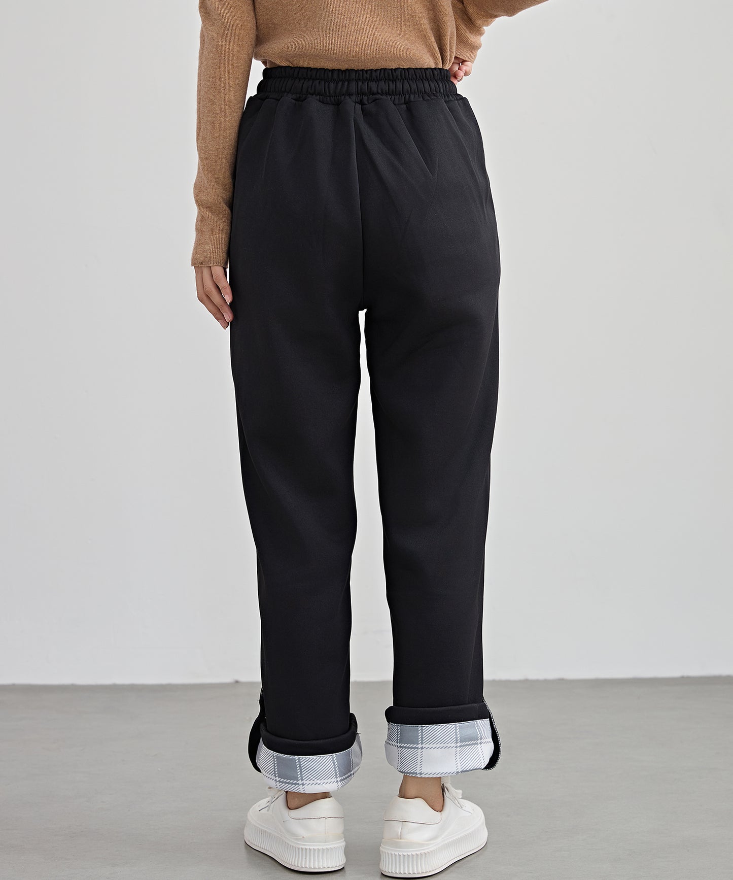 裏起毛 配色 チェック イージー ストレート パンツ