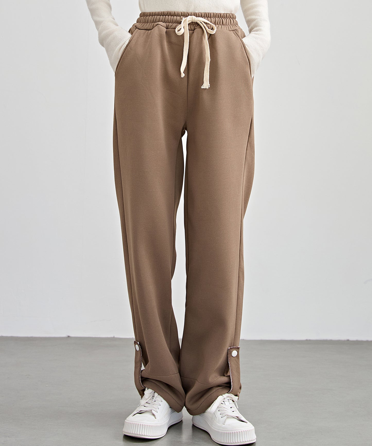 裏起毛 配色 チェック イージー ストレート パンツ