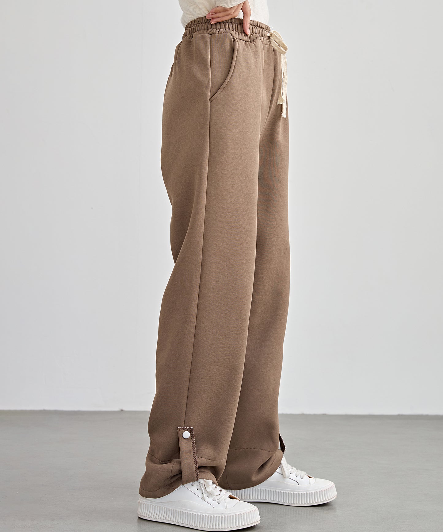 裏起毛 配色 チェック イージー ストレート パンツ