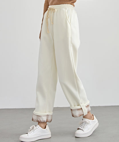 裏起毛 配色 チェック イージー ストレート パンツ