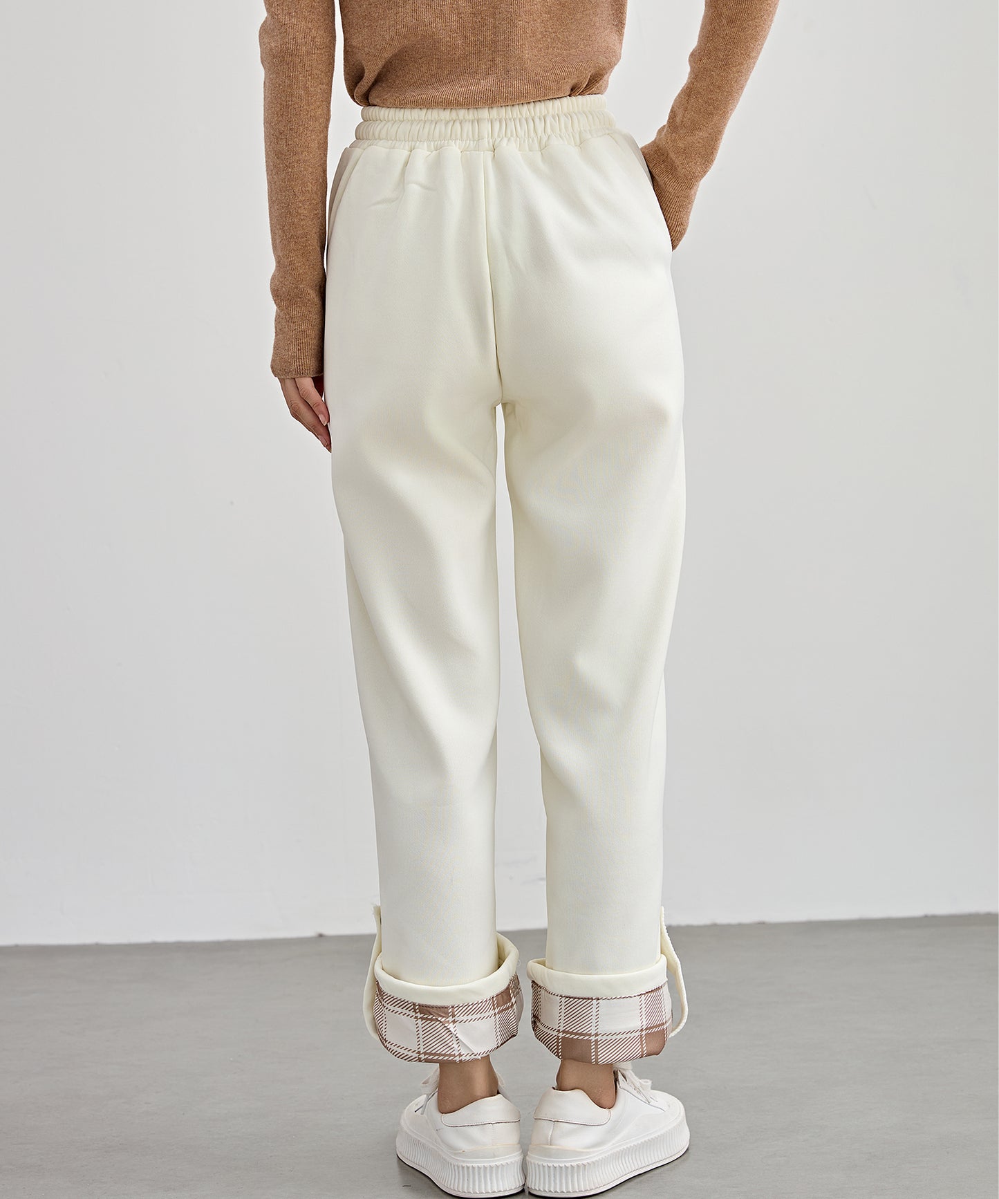 裏起毛 配色 チェック イージー ストレート パンツ