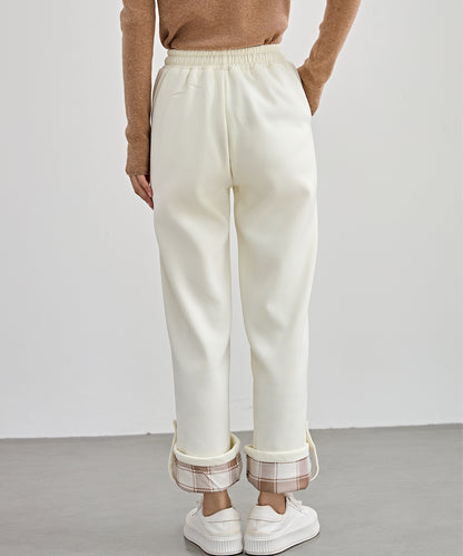 裏起毛 配色 チェック イージー ストレート パンツ