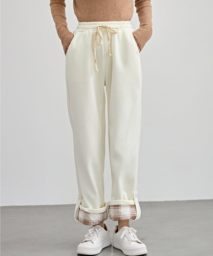 裏起毛 配色 チェック イージー ストレート パンツ