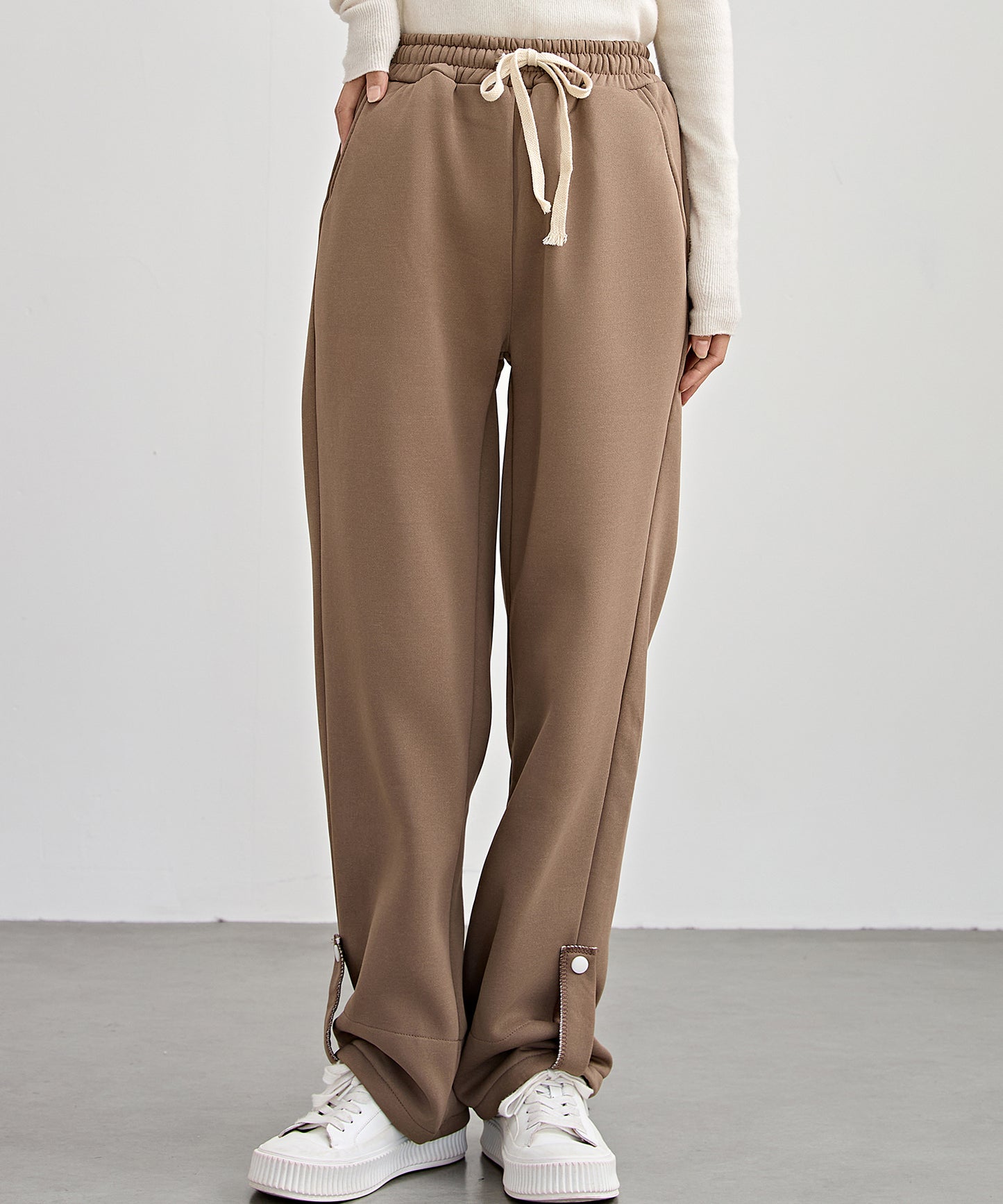 裏起毛 配色 チェック イージー ストレート パンツ