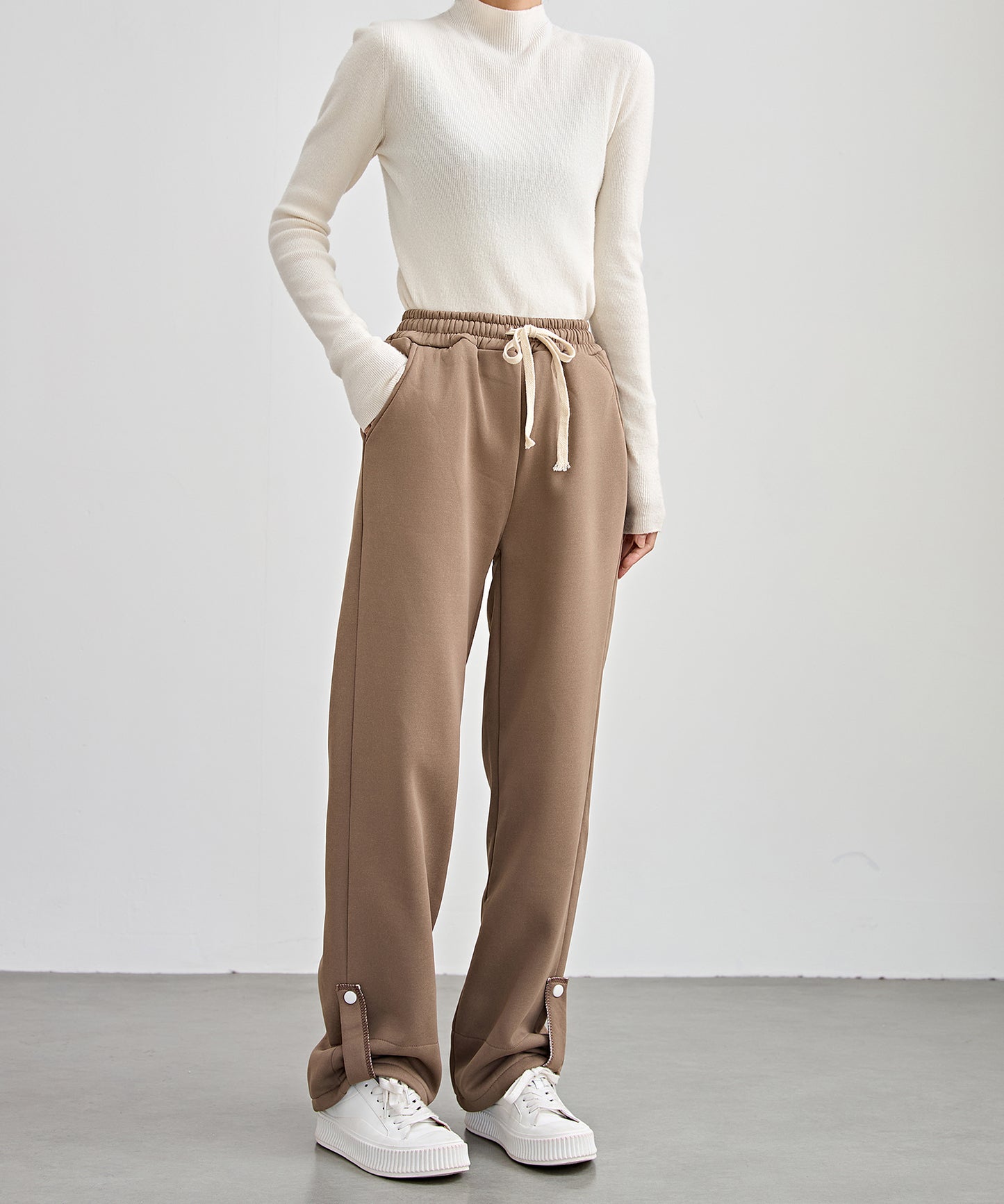 裏起毛 配色 チェック イージー ストレート パンツ