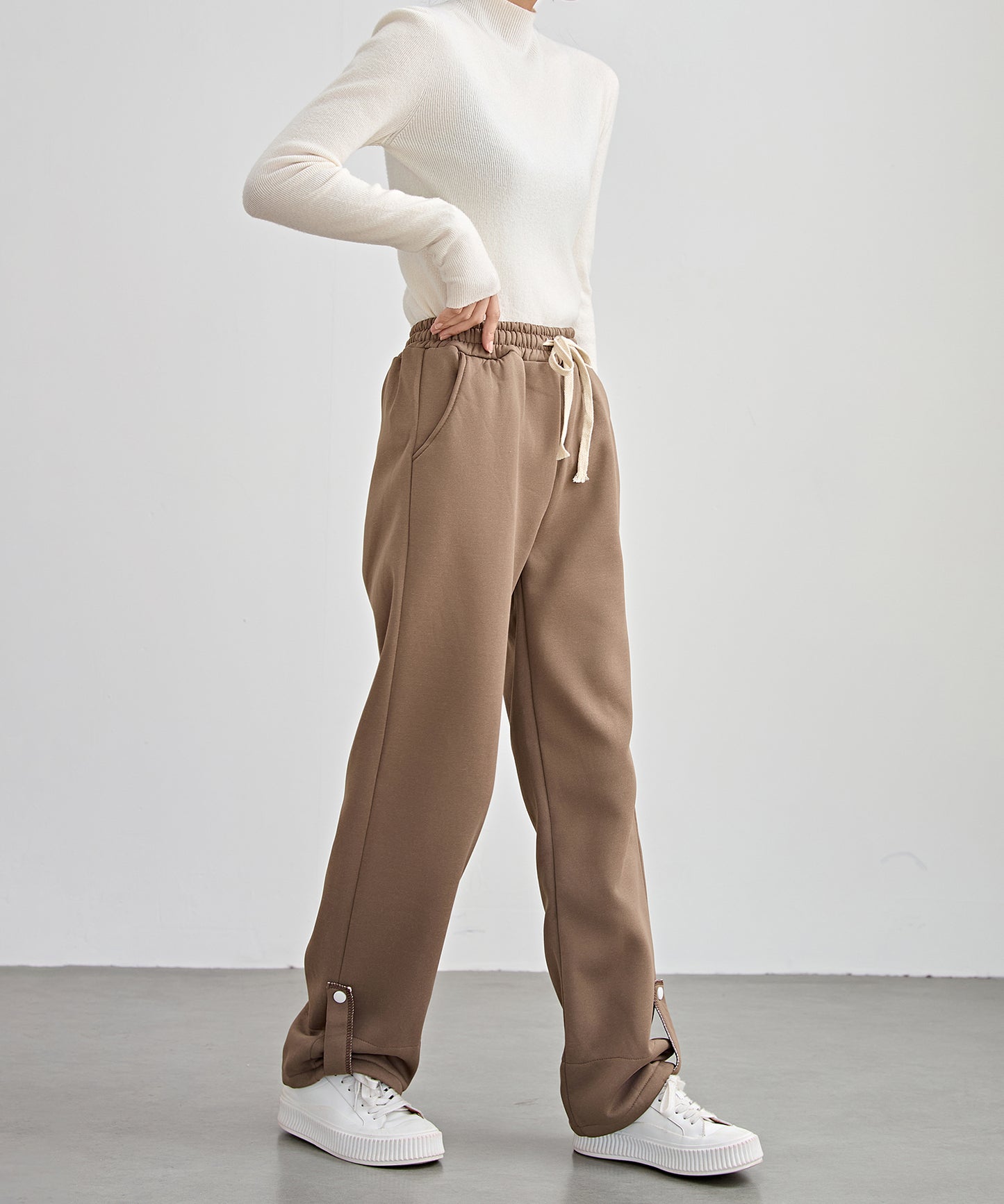 裏起毛 配色 チェック イージー ストレート パンツ