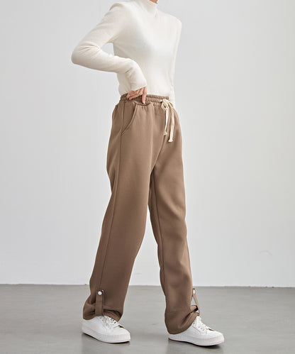 裏起毛 配色 チェック イージー ストレート パンツ