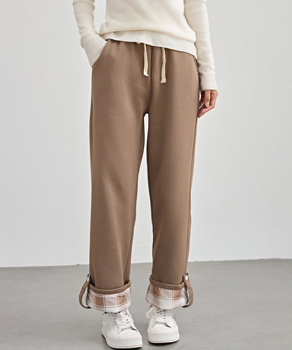 裏起毛 配色 チェック イージー ストレート パンツ