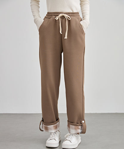 裏起毛 配色 チェック イージー ストレート パンツ