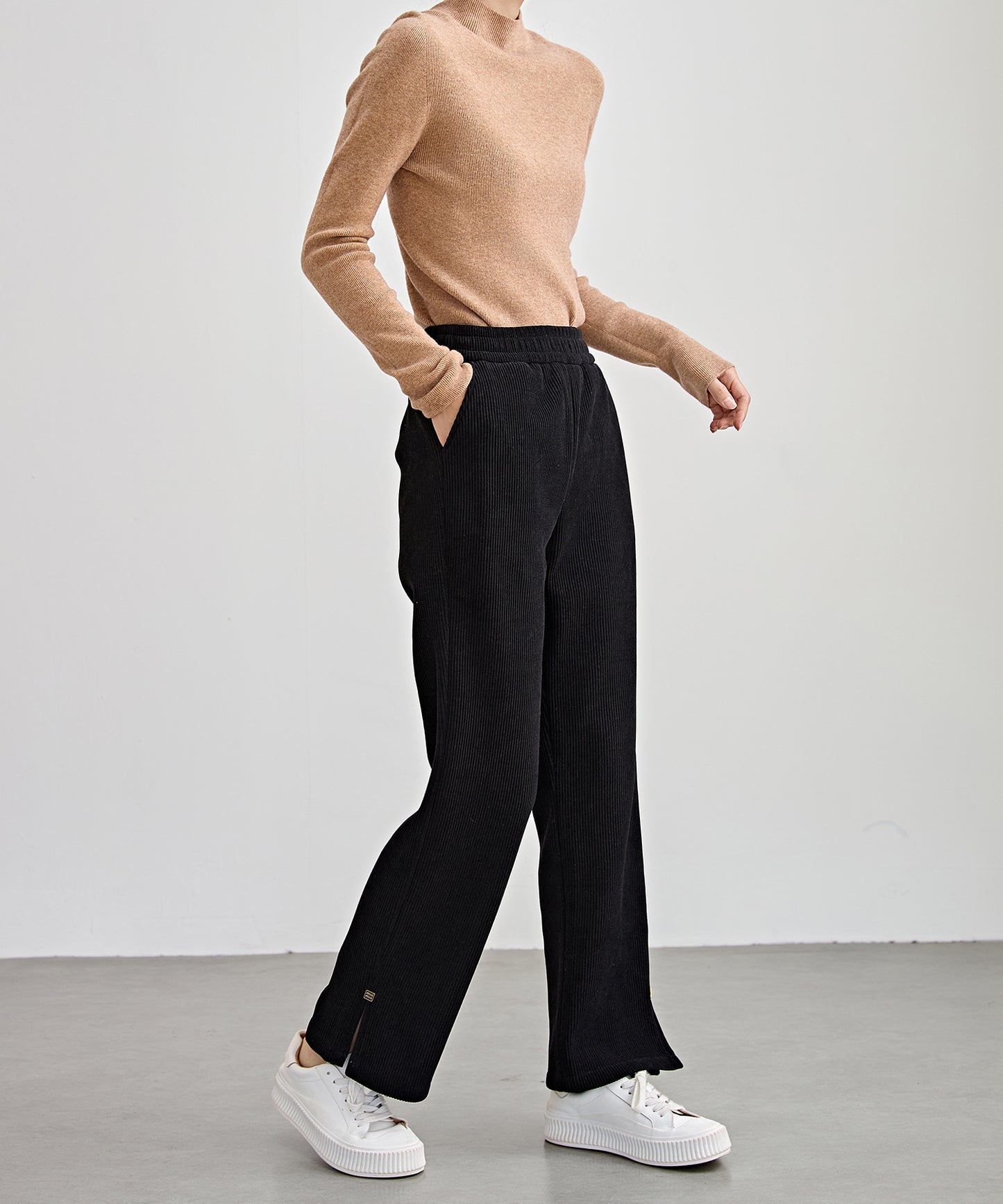 サイド スリット ストレート コーデュロイ パンツ 裏起毛