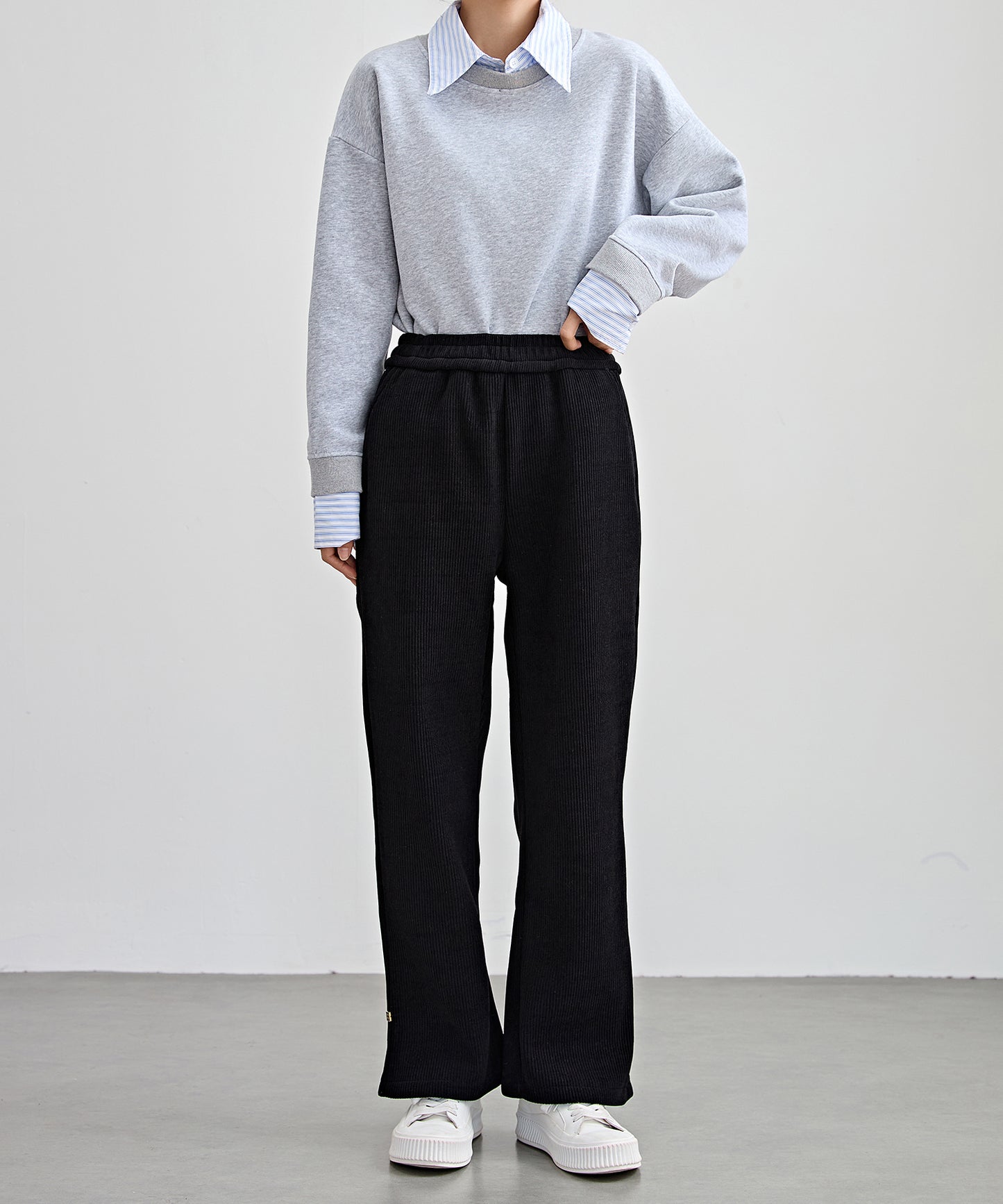 サイド スリット ストレート コーデュロイ パンツ 裏起毛