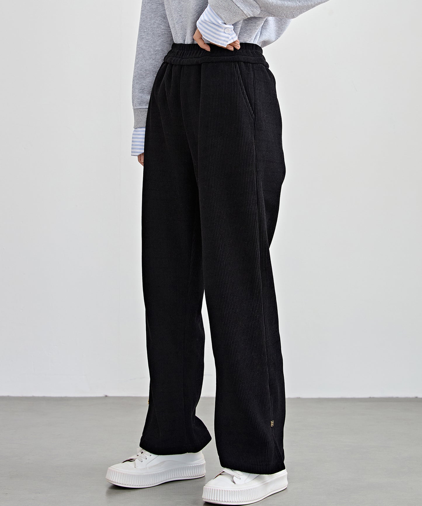サイド スリット ストレート コーデュロイ パンツ 裏起毛