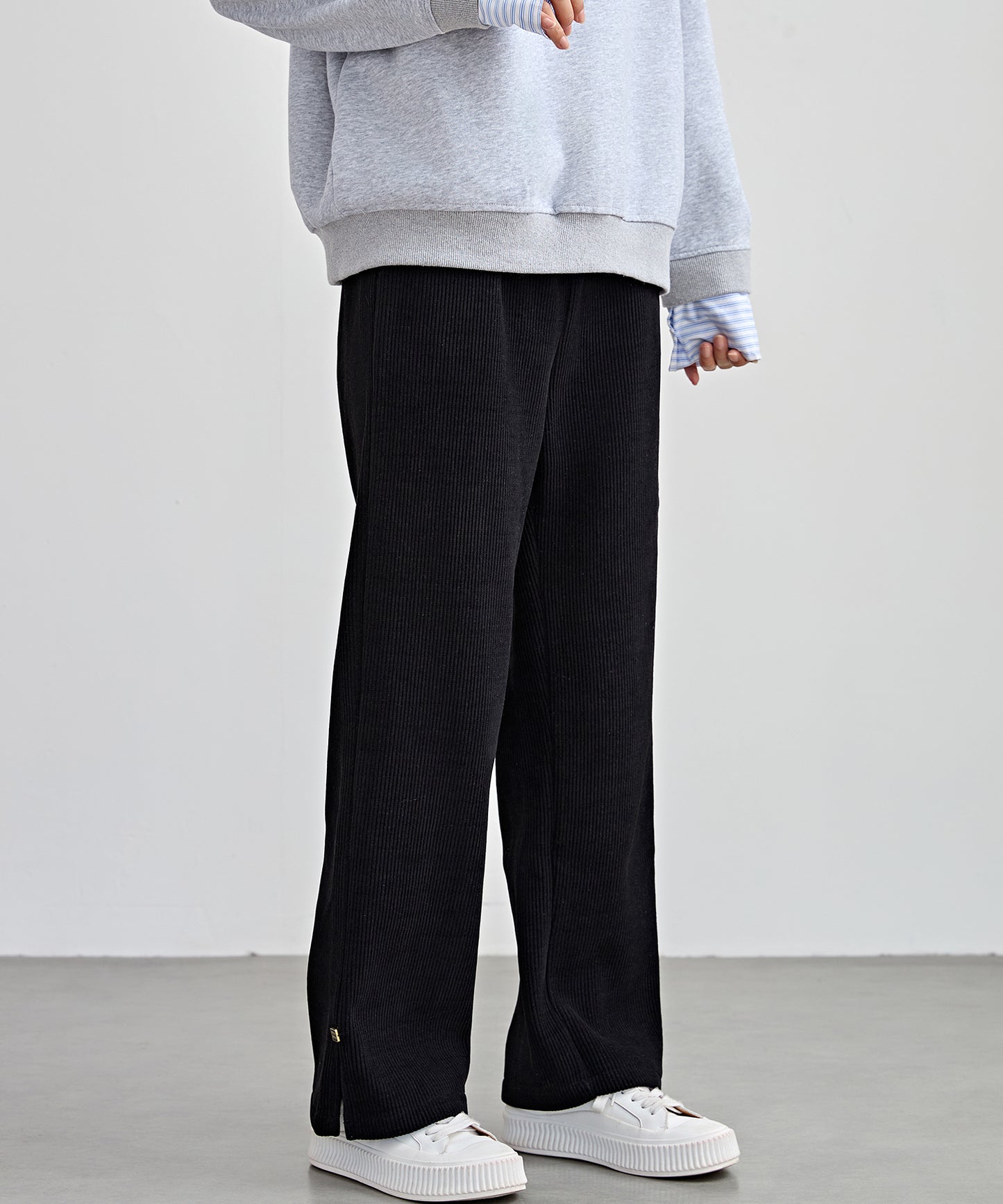 サイド スリット ストレート コーデュロイ パンツ 裏起毛