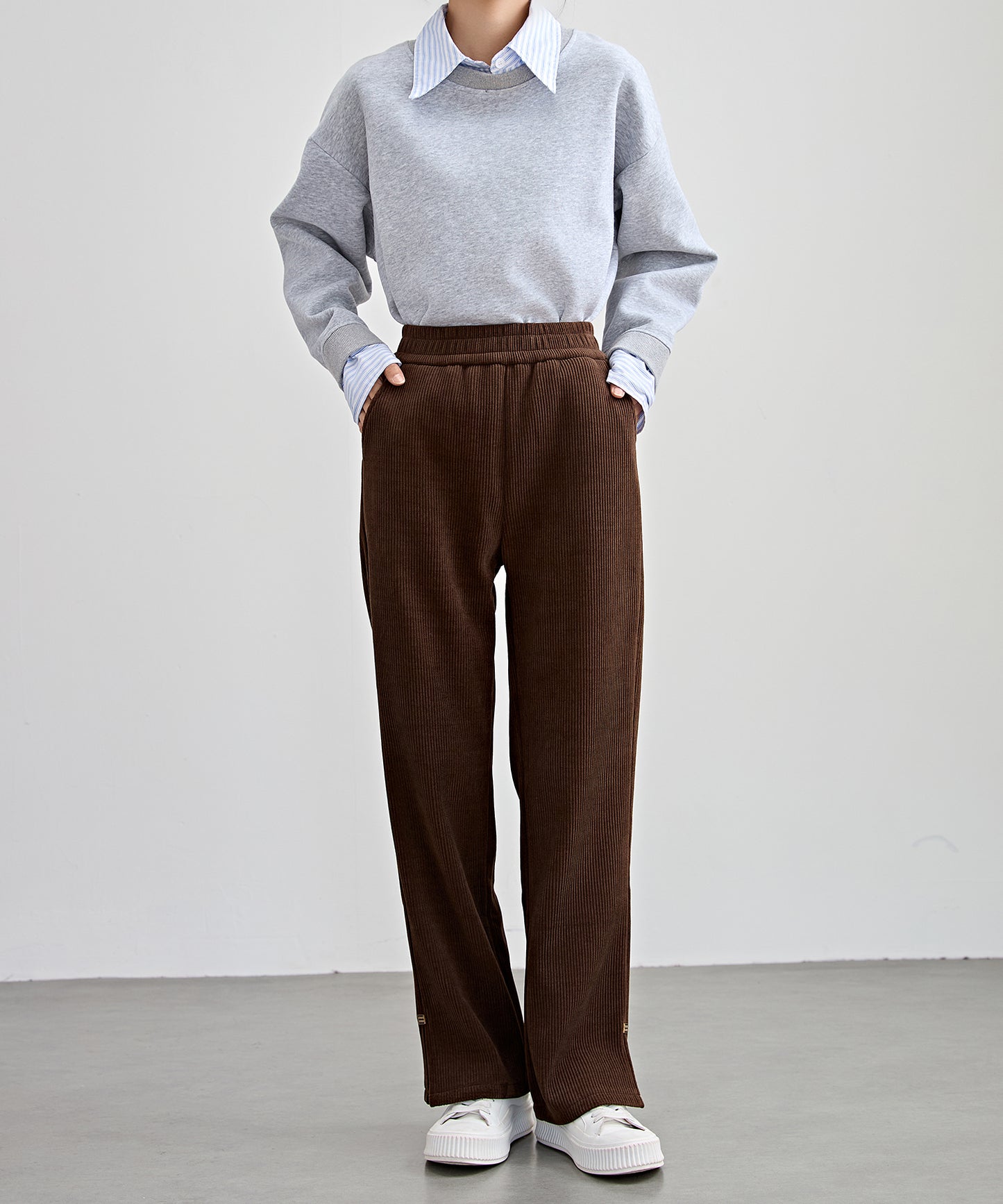 サイド スリット ストレート コーデュロイ パンツ 裏起毛