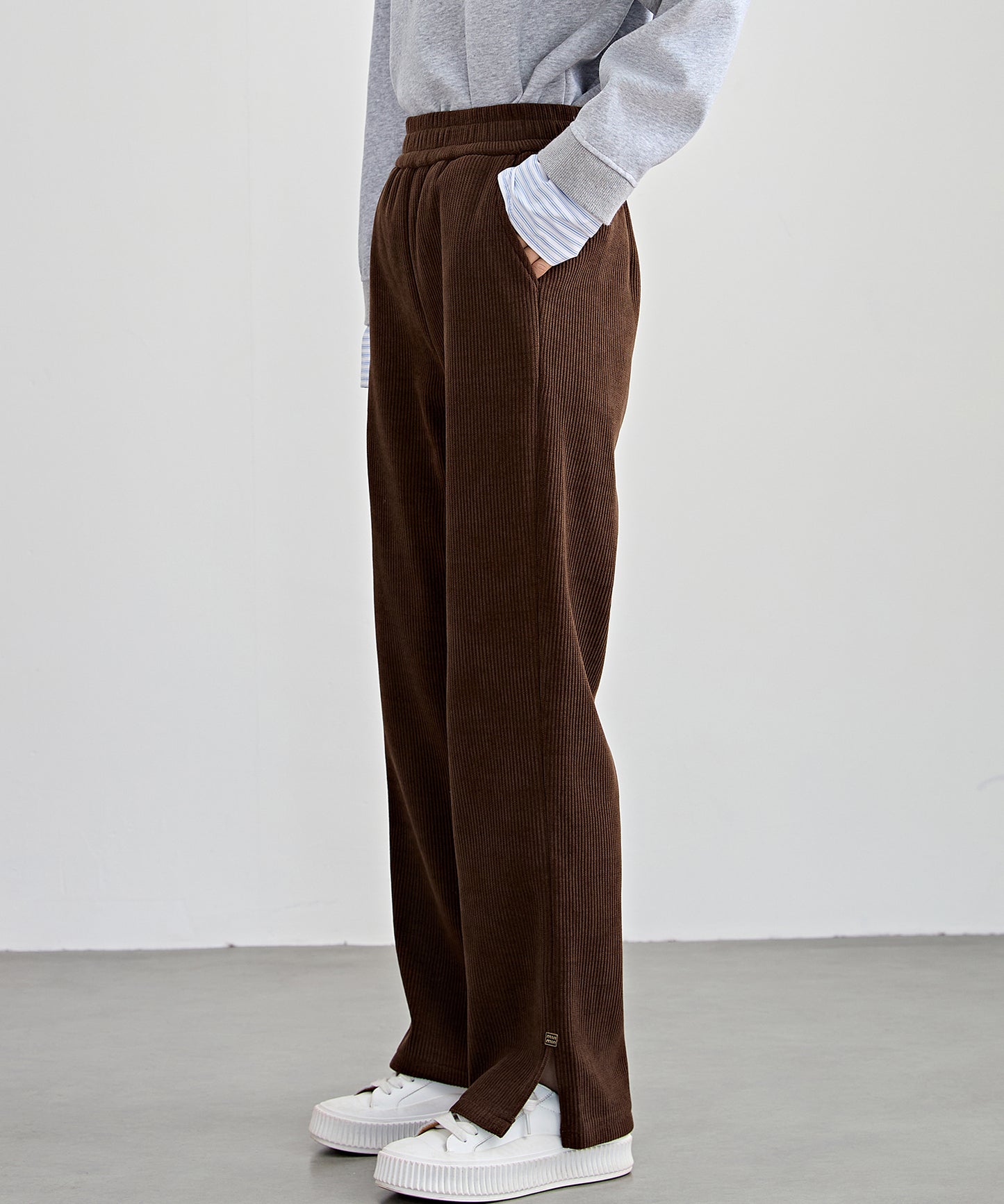 サイド スリット ストレート コーデュロイ パンツ 裏起毛
