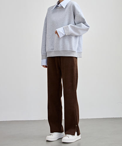 サイド スリット ストレート コーデュロイ パンツ 裏起毛
