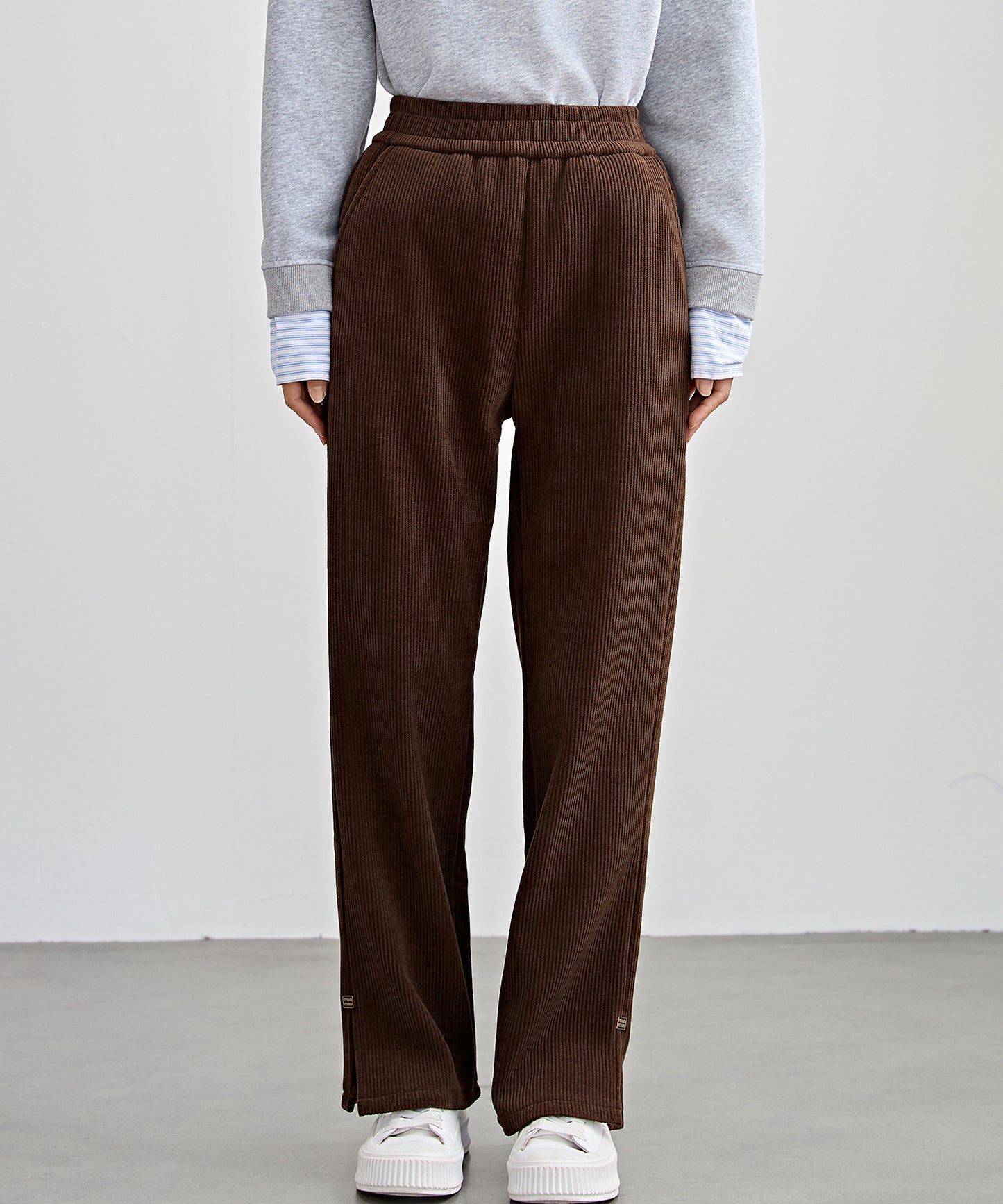 サイド スリット ストレート コーデュロイ パンツ 裏起毛