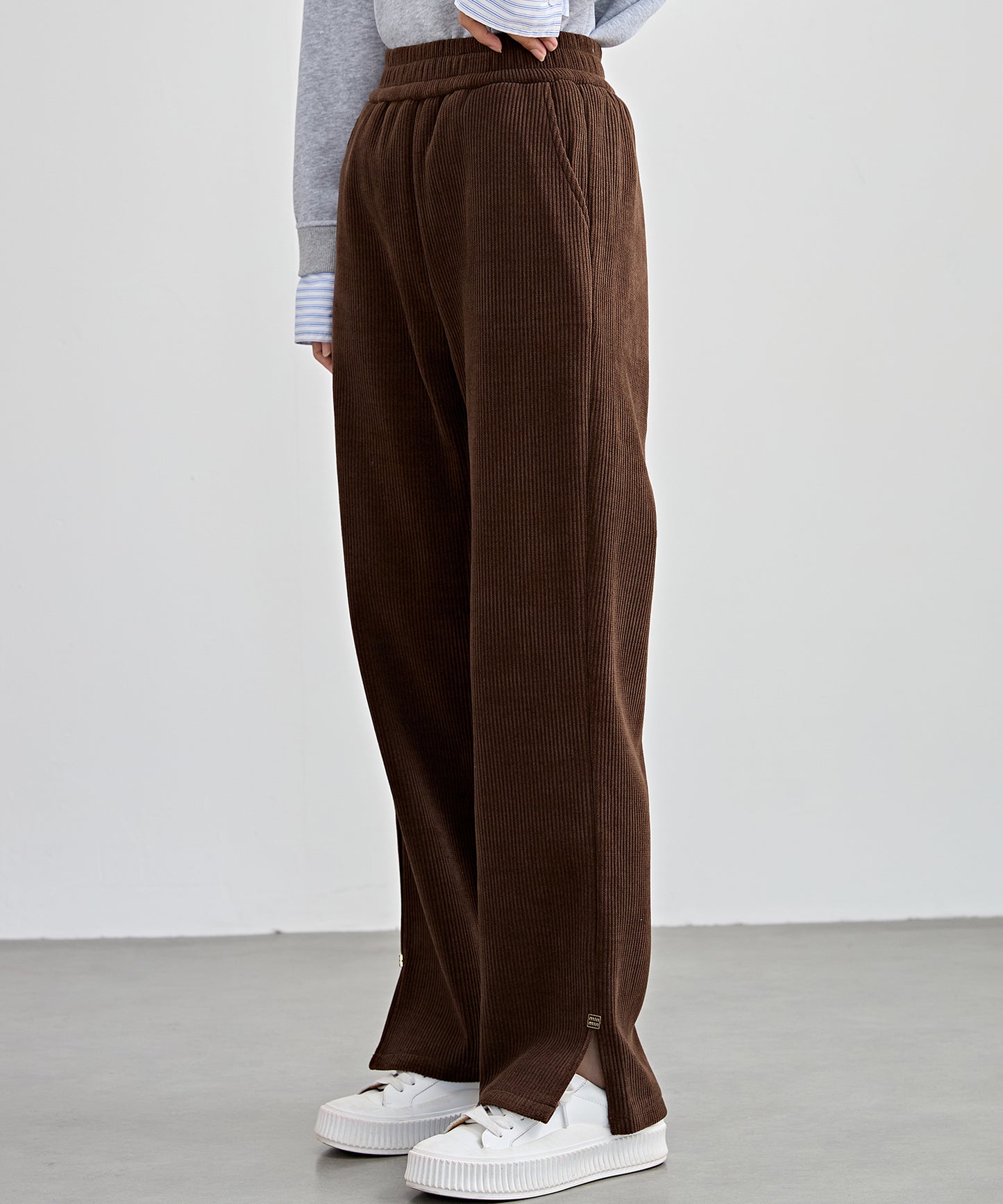 サイド スリット ストレート コーデュロイ パンツ 裏起毛