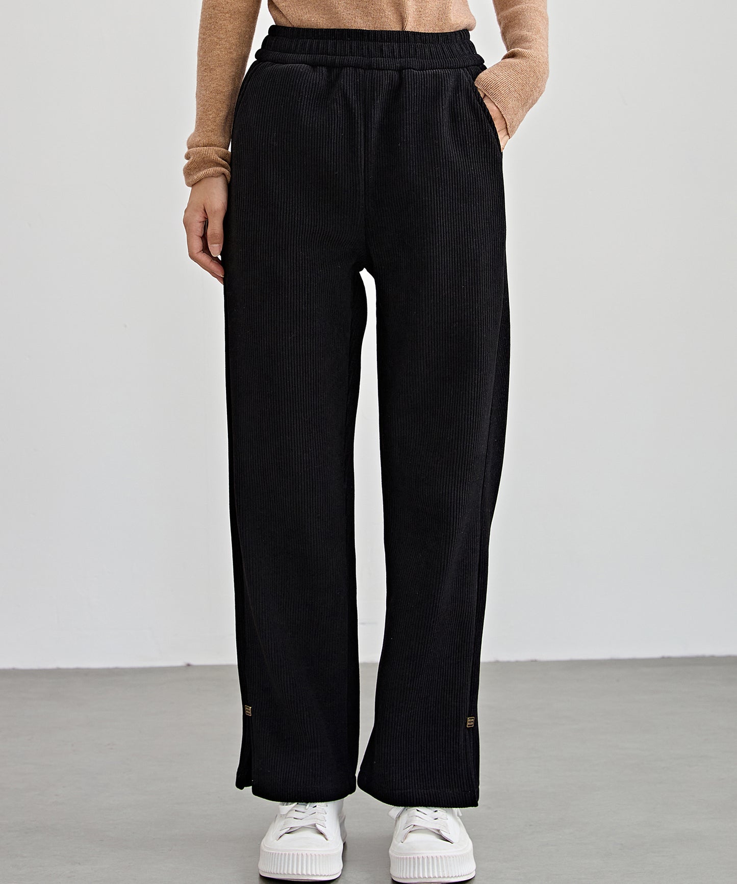 サイド スリット ストレート コーデュロイ パンツ 裏起毛