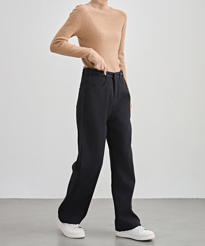 裏起毛 ハイウエスト ストレート デニム パンツ