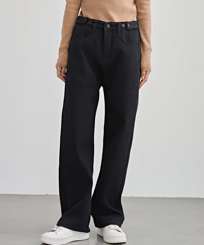 裏起毛 ハイウエスト ストレート デニム パンツ