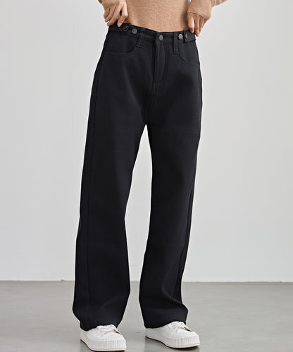 裏起毛 ハイウエスト ストレート デニム パンツ