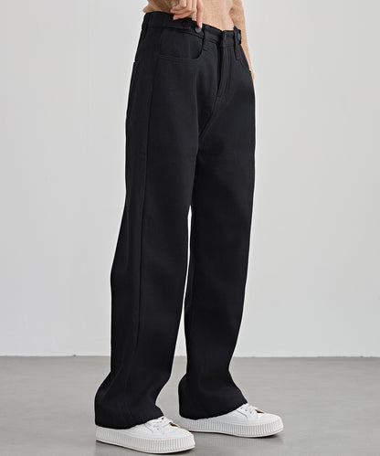 裏起毛 ハイウエスト ストレート デニム パンツ