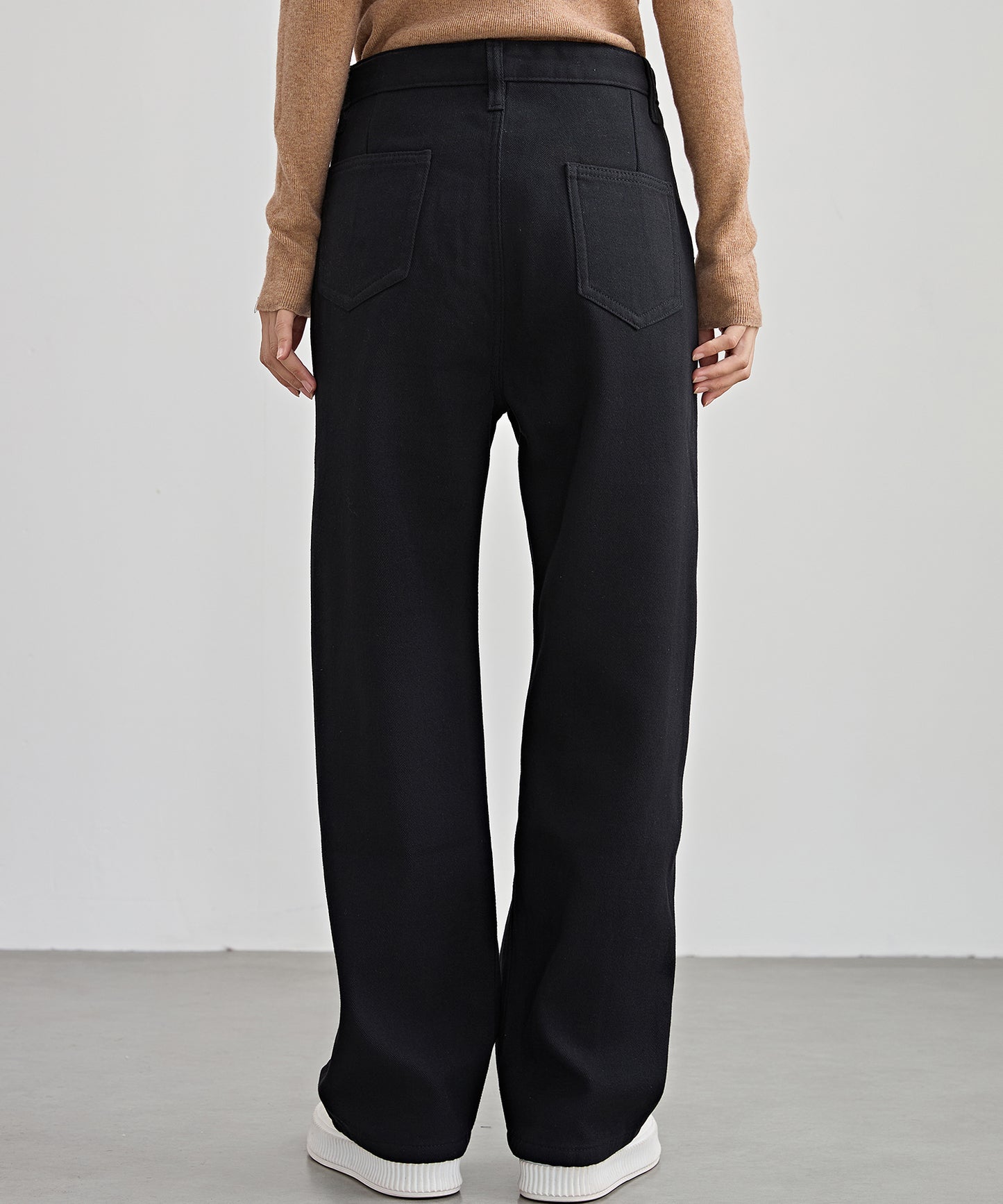 裏起毛 ハイウエスト ストレート デニム パンツ