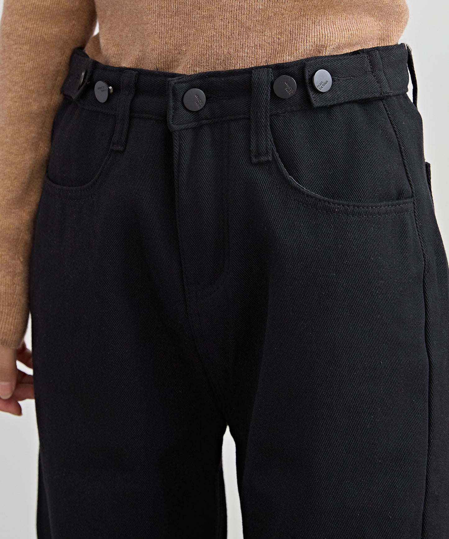 裏起毛 ハイウエスト ストレート デニム パンツ