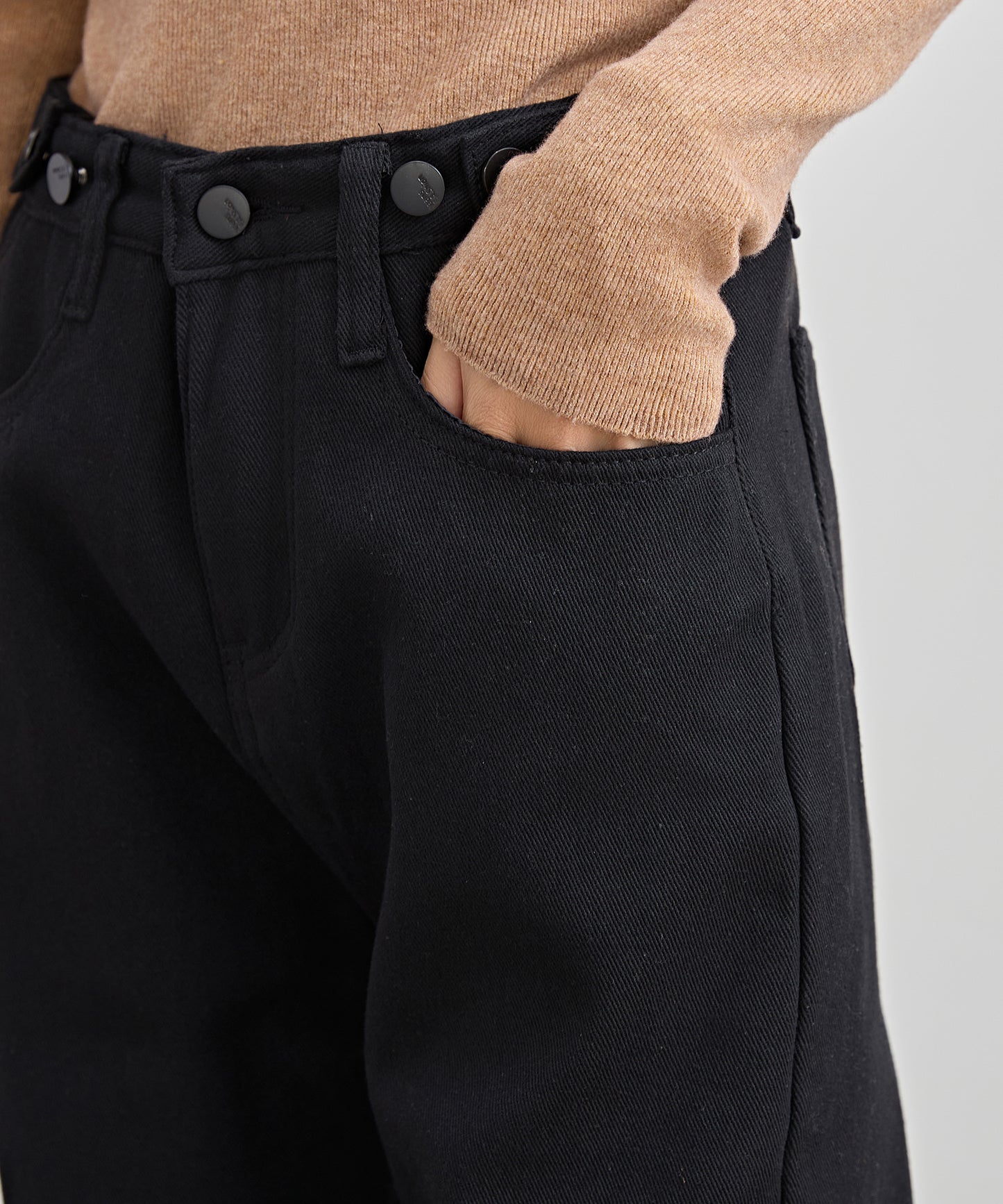 裏起毛 ハイウエスト ストレート デニム パンツ