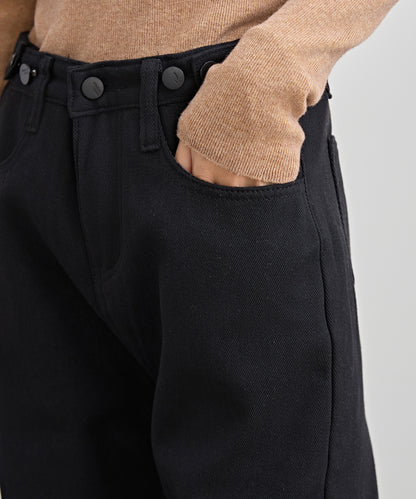 裏起毛 ハイウエスト ストレート デニム パンツ