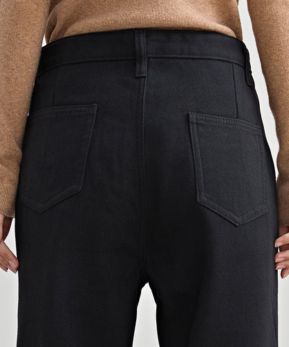 裏起毛 ハイウエスト ストレート デニム パンツ