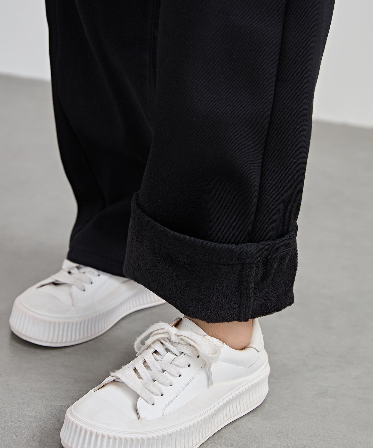 裏起毛 ハイウエスト ストレート デニム パンツ