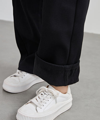 裏起毛 ハイウエスト ストレート デニム パンツ