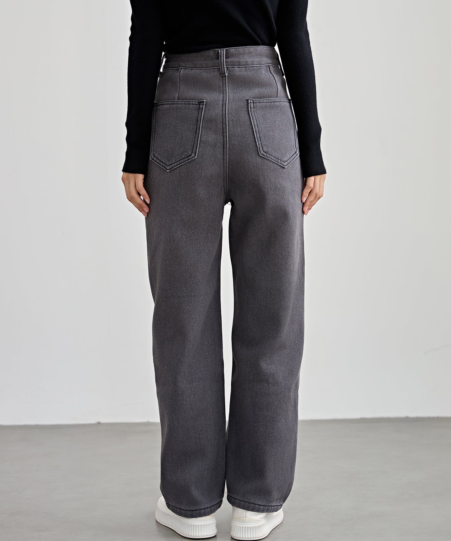 裏起毛 ハイウエスト ストレート デニム パンツ