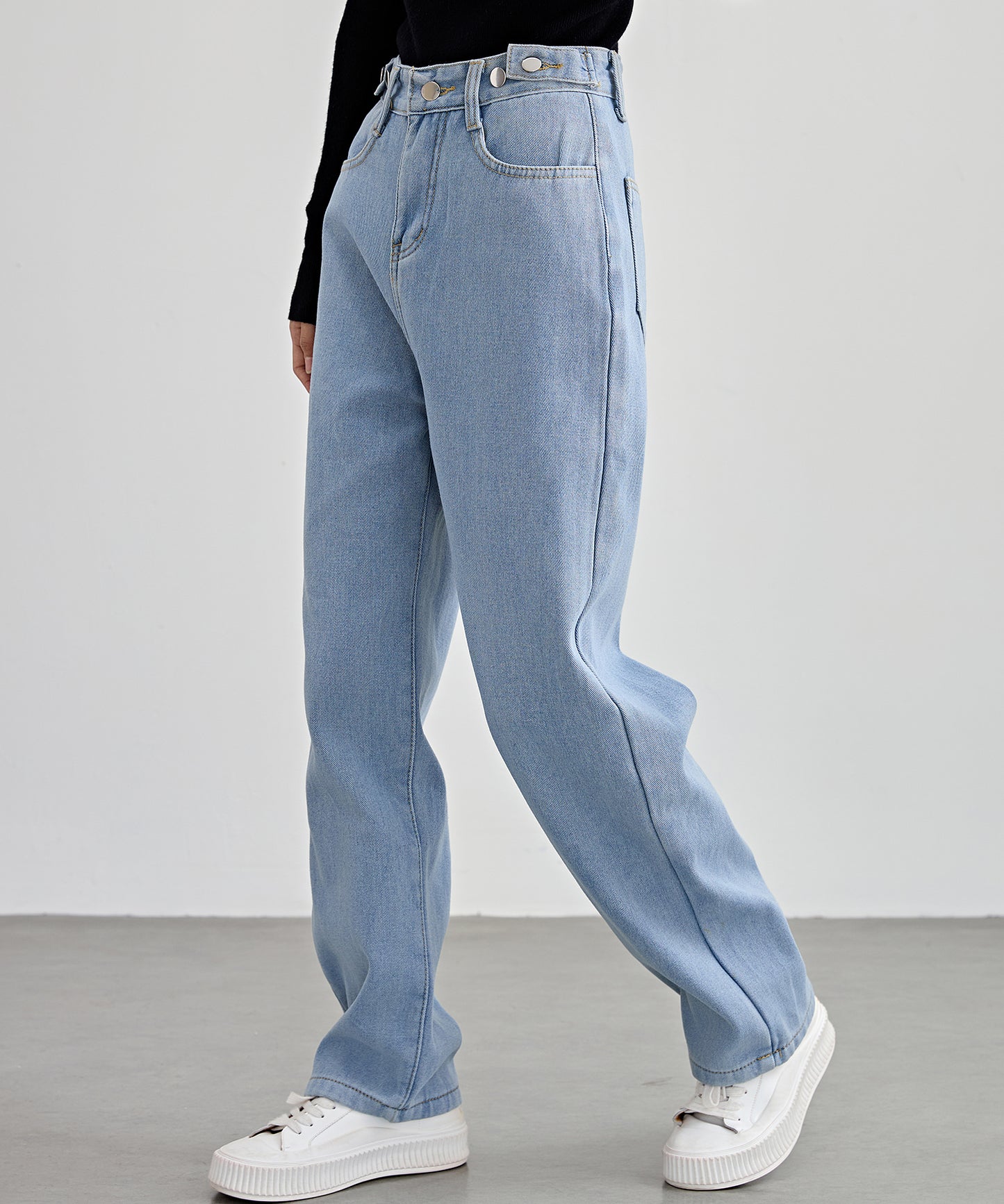 裏起毛 ハイウエスト ストレート デニム パンツ