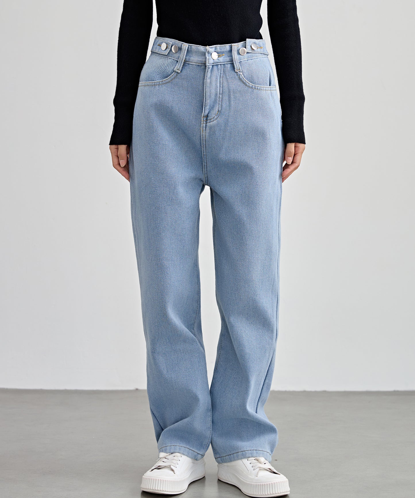 裏起毛 ハイウエスト ストレート デニム パンツ