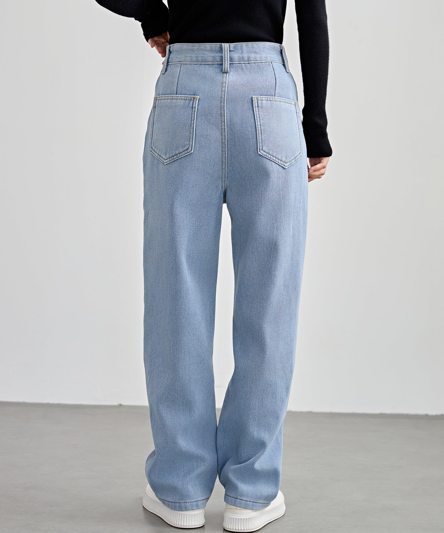 裏起毛 ハイウエスト ストレート デニム パンツ