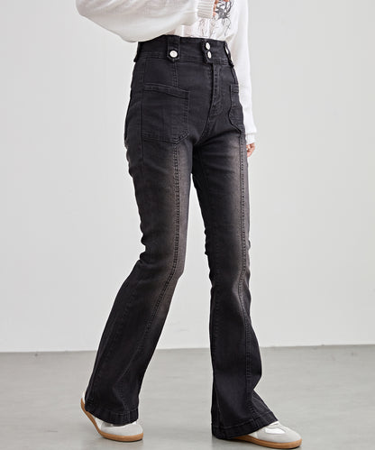 ハイウエスト ストレッチ フレア デニム パンツ