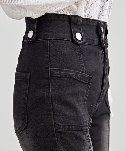 ハイウエスト ストレッチ フレア デニム パンツ