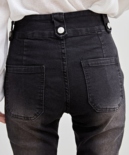 ハイウエスト ストレッチ フレア デニム パンツ