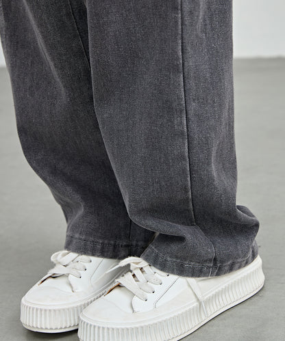 サイド レースアップ ハイウエスト ストレート デニム パンツ
