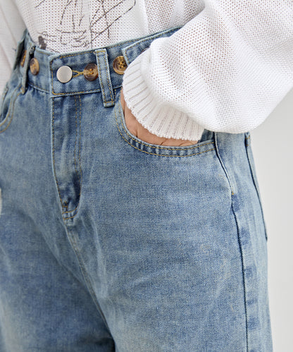 ハイウエスト ウォッシュド ダメージ デニム パンツ