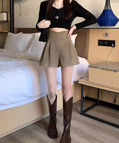 ウエーブ ライン ハイウエスト ミニ丈 タック パンツ