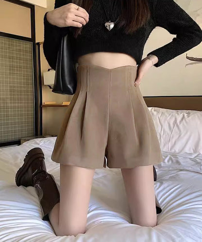 ウエーブ ライン ハイウエスト ミニ丈 タック パンツ