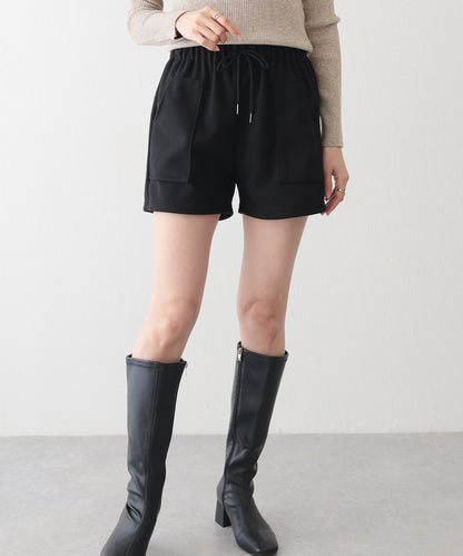 ソリッドカラー パッチポケット付き イージー キュロット パンツ