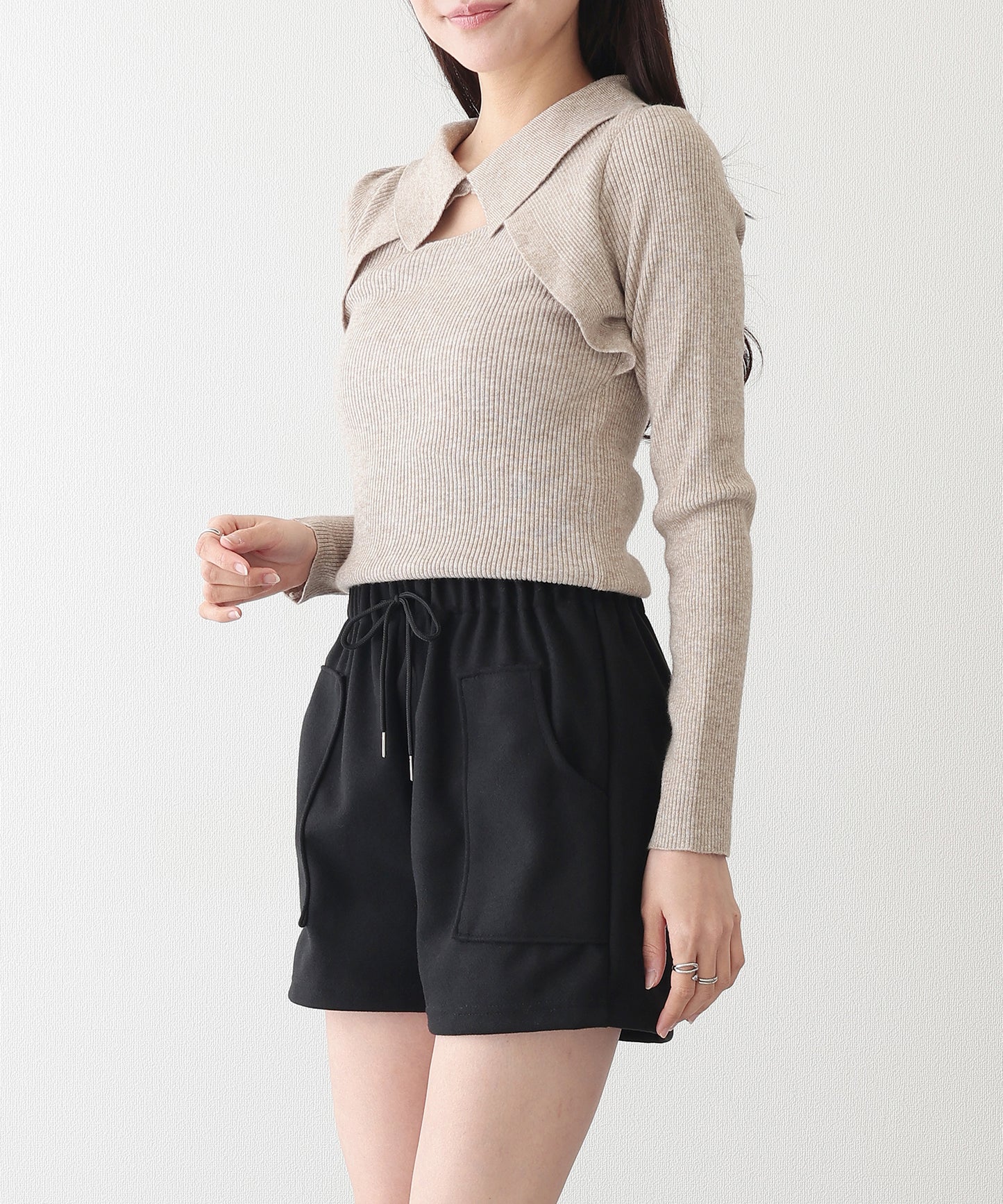 ソリッドカラー パッチポケット付き イージー キュロット パンツ